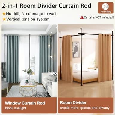 Room Divider, No Drilling Curtain Rod for Room Separation, 4-10ft (H) 28-114inch(W) Adjustable Heavy Duty Floor to Ceiling Tension Rod Wall Dividers Temporary Privacy Separator Window Rods Matte Black - Image 6