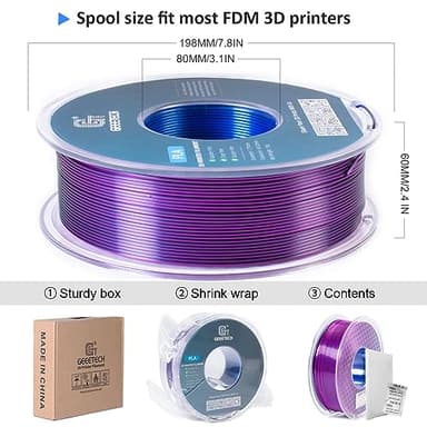 GEEETECH Silk PLA 3D Printer Filament 1.75mm, Silk Tri-Color PLA Filament 1KG(2.2lbs), Dimensional Accuracy +/- 0.02 mm, Multicolor Filament PLA Blue Purple Black - Image 4