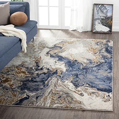 LUXE WEAVERS Marble Swirl Abstract Area Rug, Blue 8x10 - Image 1
