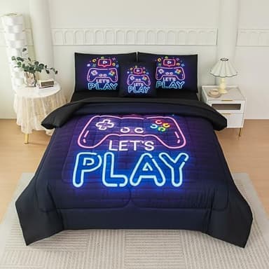 NINENINE Gaming Comforter Set for Boys,6PCS Queen Bedding Sets for Boys,Gaming Bedding Set Bed in A Bag(1Comforter,1Flat Sheet,1Fitted Sheet,1Cushion Cover,2Pillowcases) - Image 1