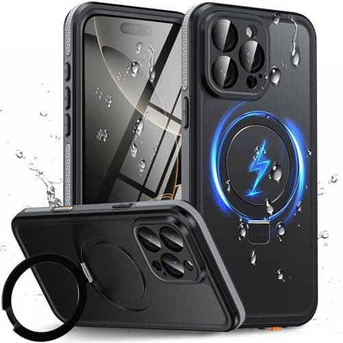 Oterkin Magnetic Waterproof for iPhone 16 Pro Case with[Built-in Screen Protector][Invisible Stand][Fit for MagSafe][360ºFull Body Sealed] Heavy Duty Rugged IP68 Underwater Case for iPhone 16 ProBlack - Image 1
