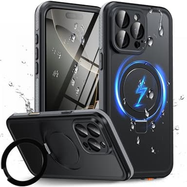 Oterkin Magnetic Waterproof for iPhone 16 Pro Case with[Built-in Screen Protector][Invisible Stand][Fit for MagSafe][360ºFull Body Sealed] Heavy Duty Rugged IP68 Underwater Case for iPhone 16 ProBlack - Image 1