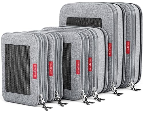 LeanTravel Compression Packing Cubes for Travel Organizers with Double Zipper (6-Pack (2L+2M+2S), Grey) - Image 1