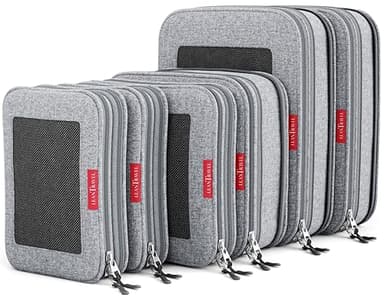 LeanTravel Compression Packing Cubes for Travel Organizers with Double Zipper (6-Pack (2L+2M+2S), Grey) - Image 1