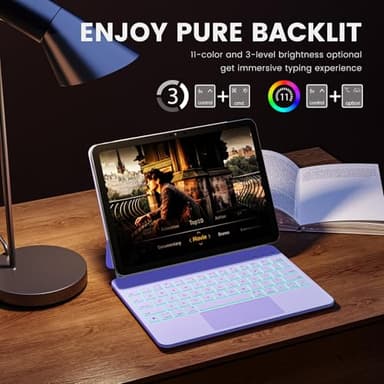 RAYMCRAFT for iPad 11th(A16, 2025)/10th Generation Case with Keyboard, Magic Keyboard 2022, Springy Backlit Keys, Stain-Resistant Surface, Multi-Touch Trackpad,Purple - Image 4