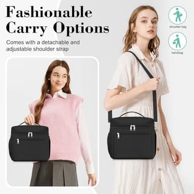 DALINDA Insulated Lunch Bag for Women,Lunch Box Cooler Bag Lightweight Nylon Waterproof Lunch Box LunchBags for Work (Black - Image 6