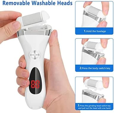 Electric Foot Callus Remover Kit, Elmchee Rechargeable Callous removers 3 Grinding Heads Waterproof Foot Scrubber File, Professional Pedicure Tools kit Feet Care for Dead, Cracked Dry Skin - Image 7