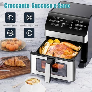 DEIME Air Fryer 6.5 QT 12-in-1 Dual heating for 360° Crispy Meals Large Capacity Oven Air Fryers Healthy Cooker with 12 Preset, Visual Cooking Window, Non-Stick Basket - Image 4