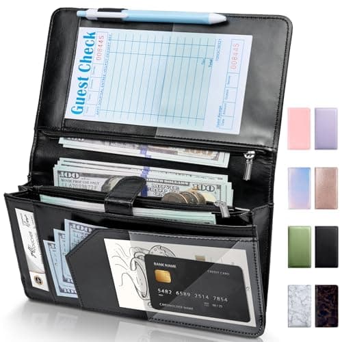 Server Book High Volume, Expandable Waitress Book with Zipper & Magnetic Pocket, 5"×9", Server Books for Waitresses, Waitress Accessories, Fits Guest Checkbook, Waitress Apron, Server Apron (Black) - Image 1