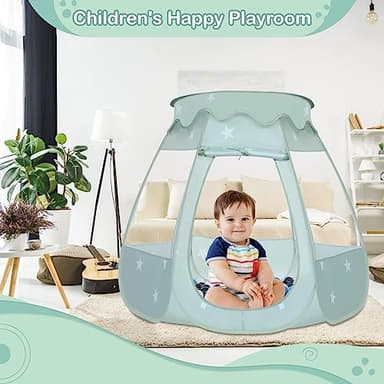 Wilhunter Baby Ball Pit for Toddler with 50 Balls, Kids Pop Up Play Tent for Girls, Princess Toys Gifts for Children Indoor & Outdoor Playhouse (Celadon: Gray/White/Babyblue, 109x90cm/50 Balls) - Image 4
