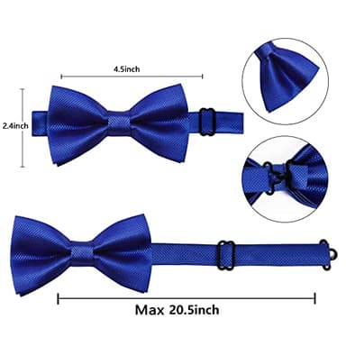 Alizeal Mens Solid Color Mini Squares Formal Banded Pre-tied Bow Ties, Pocket Square, Cufflinks Set Wedding Party Business-Royal Blue - Image 9