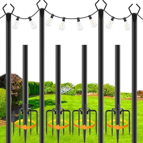 zoegi 4 Pack 10Ft String Light Poles,Light Poles for Outside Lights with Fork,Outdoor Brackets Hanging Lights,Metal Stand for Deck Patio,Backyard,Wedding,Deck,Party - Image 1