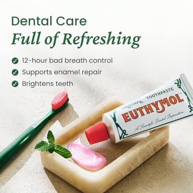 EUTHYMOL Original Pink Toothpaste (3.7fl oz*3, Pack of 3) - Fluoride-Free Toothpaste for Sensitive Teeth & Gum. Bad Breath, Cavity Prevention, 12-Hour Long Lasting Freshness with Wintergreen - Image 5