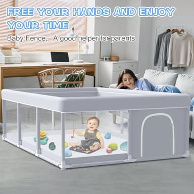 XVISHX Baby Playpen 74 x 50 Inch Play Pen Playards, Playpen for Babies and Toddlers, Baby Playard for Indoor & Outdoor Active Center Game Fence, with Skin-Friendly Fabric and Soft Breathable Mesh Grey - Image 3