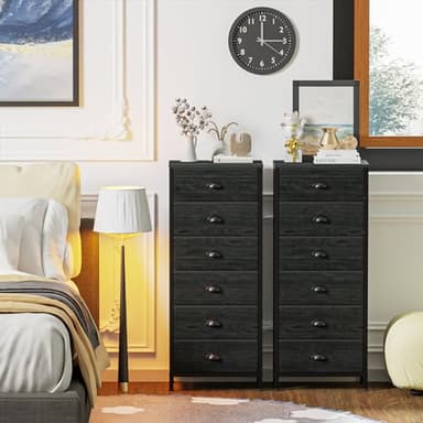 Furnulem Tall Dresser with 6 Drawers,Vertical Bedside End Table & Chest for Bedroom,Black Storage Tower Dorm Nightstand with Fabric Drawer Organizer Unit Furniture in Living Room,Closet,Hallyway - Image 7