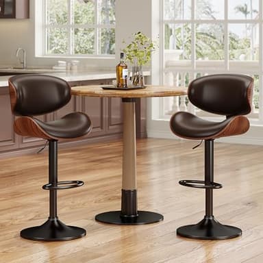 YaFiti Swivel Bar Stools for Kitchen Counter, Adjustable Bentwood Barstools, Modern PU Leather Upholstered Bar Stool with Back and Footrest, for Bar, Kitchen, Dining Room (Brown 1PCS) - Image 6