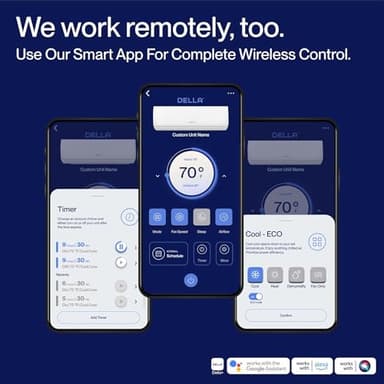 DELLA Motto Series Mini Split AC, 208-230V 17.5 SEER2 Cools Up to 550 Sq.Ft,12000 BTU Works with Alexa and Wifi, Air Conditioner & Heater with 1 Ton Pre-Charged Heat Pump - Image 5