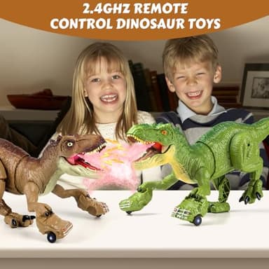 HAYXUN RC Tyrannosaurus Rex Dinosaur Toys for Kids 3-5, 5-7, 8-12, Remote Control T Rex Dino Robot Toy with Spray, Roar & Light, Birthday for 3 4 5 6 7 8 9 10 11 12 Year Old Boys (Brown) - Image 8