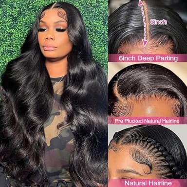13x6 Lace Front Wigs Human Hair Pre Plucked 200% Density Body Wave HD Lace Front Wigs Human Hair Transparent Frontal Glueless Wigs Virgin Human Hair with Baby Hair for Women Natural Black 30 Inch - Image 2