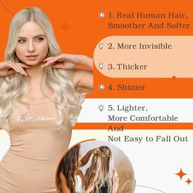 Full Shine Tape In Hair Extensions Double Sided Human Hair Extensions Tape ins Silky Straight Color 60 Platinum Blonde Remy Hair 24 Inch Tape Ins 50G 20 Pcs Seamless Invisible Real Remy Extensions - Image 7