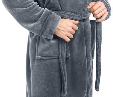 NY Threads Mens Robe, Luxury Plush Fleece Mens Bathrobe, Spa Bath Robe for Men, Large-X-Large, Grey - Image 4