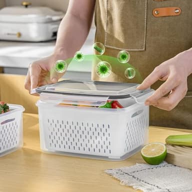 4 PCS Fruit Storage Containers for Fridge with Removable Colander, Airtight Food Storage Container, Dishwasher Safe Produce Saver Container for Refrigerator, Keep Berry Fruit Vegetable Fresh Longer - Image 8