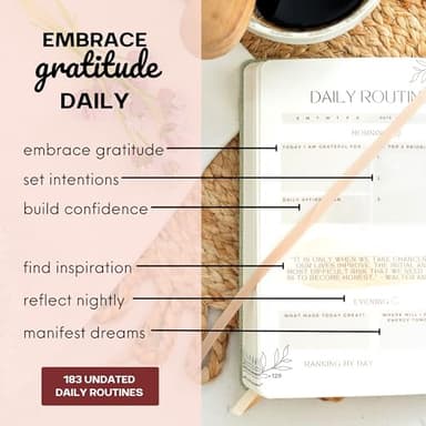 Daily Gratitude Journal for Women (5.7x8.25")- Linen Hardback Daily Women’s Journal - 6 Month Undated Guided Notebook with Prompts -Green Gratitude Diary with Prompts for Women- Personal Organizer - Image 3