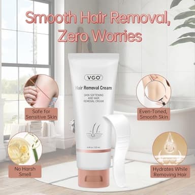 VGO Painless Hair Removal Cream for Women & Men, Hair removal cream for body, back & legs, All Skin Types, 4.06oz w/Spatula - Image 5