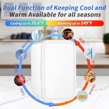 YASHE Mini Fridge, 6 Liter/8 Can 110V AC/DC Portable Thermoelectric Cooler Refrigerators for Bedroom, Skincare, Beverage, Office, Dorm Room and Car, White - Image 3