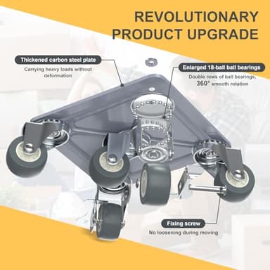 Heavy Duty Furniture Dolly, Furniture Movers, Furniture Dolly with 5 Wheels, Carbon Steel Panel Heavy Duty Dolly, Furniture Lifter with 360° Rotatable Rubber Universal Wheels, Maximum Load 3500 LBS - Image 4