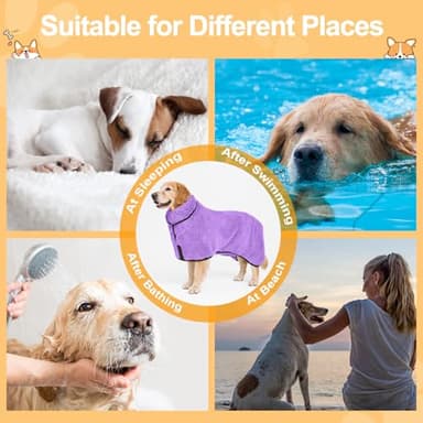 Bienbee Dog Bathrobe, Quick Drying Super Absorbent Dog Robes for After Bath, Warm Keeping Dogs Towel, Dogs Bath Supplies, Light Purple XL - Image 6