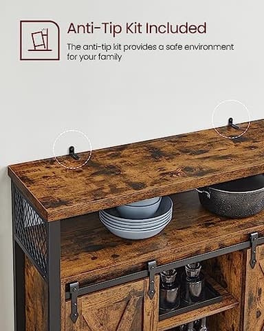 VASAGLE Buffet Cabinet, Coffee Bar Storage Cabinet, Sideboard with 2 Sliding Barn Doors, Adjustable Shelves, 13 x 39.4 x 31.5 Inches, for Living Room, Rustic Brown and Ink Black ULSC092B01 - Image 8