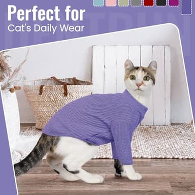 DENTRUN Sphynx Hairless Cats Shirt Pullover Kitten T-Shirts, Breathable Cat Wear Turtleneck Sweater Adorable Cat's Clothes Vest Pajamas Jumpsuit - Image 9
