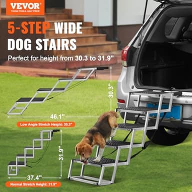 VEVOR Dog Stairs for Car, Wide 5-Step Dog Car Steps, Folding Dog Car Ramp with Nonslip Surface, Portable Pet Steps Lightweight Aluminum for Car, SUV and Truck, Supports up to 150 lbs - Image 2