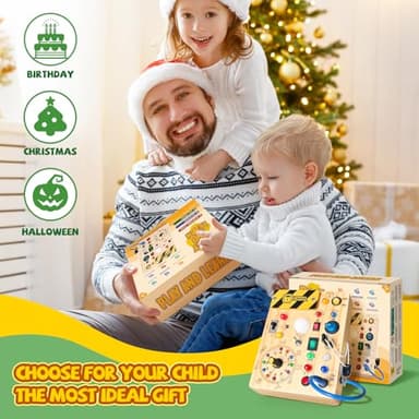 Iabedi Busy Board, Montessori Toy for 1-3 Years Old, Wooden Toddler Sensory Travel Toy, Ideal Gift for 1+ Year Old Boys (Busy Board Plus V2), Medium, Yellow - Image 6