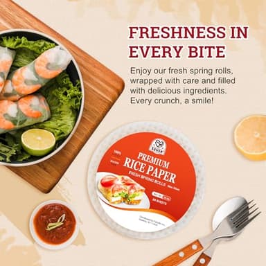 52USA Rice Paper, 1 Pack, Rice Paper Wrappers, Fresh Spring Roll Wrappers & Dumplings-34 Sheets, Gluten-Free Wonton Wrappers, Vegan, Low Carb, Vietnamese Rice Wraps (Round, 22cm) - Image 8