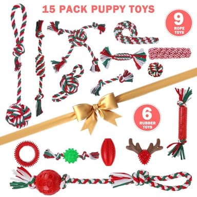 SCENEREAL 15 Pack Dog Toys for Small Dogs Puppies, Christmas Small Dog Toys for Teething and Chewing, Interactive Dog Chew Toys Rope Toy to Keep Them Busy, Holiday Xmas Gift - Image 3