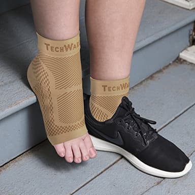 TechWare Pro Ankle Brace Compression Sleeve - Relieves Achilles Tendonitis, Joint Pain. Plantar Fasciitis Foot Sock with Arch Support Reduces Swelling & Heel Spur Pain. (Beige, S/M) - Image 6