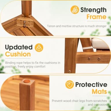 Greesum Outdoor Patio Furniture, 4 Piece Bistro Sofa Set with Coffee Table and Loveseat, Acacia Wood Conversation Sets with Cushions, for Garden, Backyard, Poolside, White - Image 7