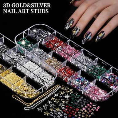 FANDAMEI Nail Charms, Nail Rhinestones Kit with 8 Boxes of Nail Gems, 3D Charms for Nails, Colorful Clear Flatback Rhinestones, Multi Shape Pearls Jewels Crystals for Craft - Image 5