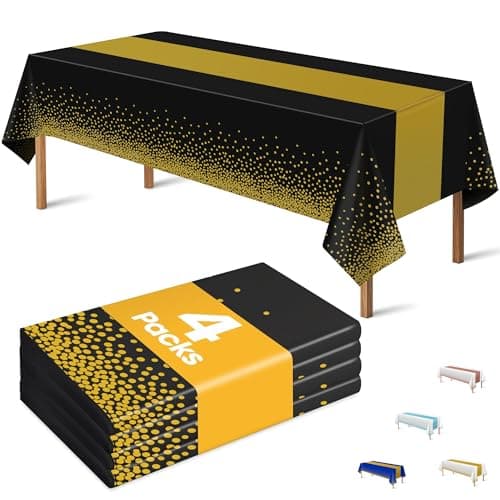 OHOME 4 Pack Disposable Plastic Table Cloths,Black and Gold Table Covers for 50th Birthday Retirement Graduation Party Decorations Backdrop | Halloween Party Favors - New Years Decorations 2026 - Image 1