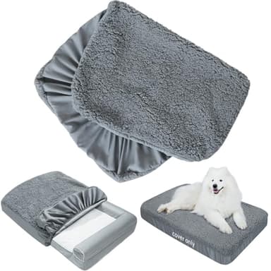 Dog Bed Covers 2 Pack Soft Plush Replacement Washable, Waterproof Pet Mattress Bed Liner Grey 41x29 Inches, for Dog/Cat, Cover Only - Image 1