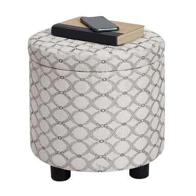 Convenience Concepts Designs4Comfort Accent Storage Ottoman 15.75" - Round Modern Upholstered Foot Stool with Tray Lid for Living Room, Family Room Storage Ottoman Seat, Ribbon Pattern Fabric - Image 4