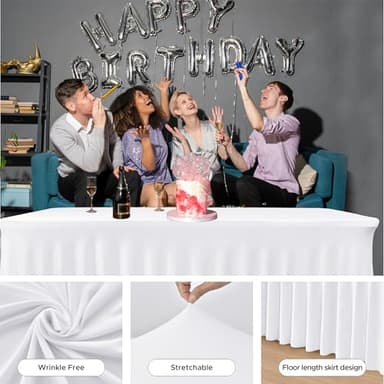 HolidayIdeas White Spandex Table Covers 6 Foot, Fitted Stretch Table Skirts 30x72 Inch, Wrinkle-Free Floor Length Polyester Tablecloths for Weddings Parties Banquets Events,2 Pack - Image 4