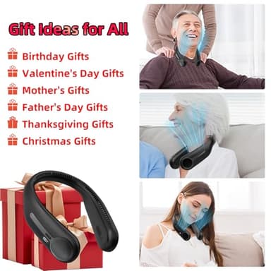 Portable Neck Fan,Hands Free Personal Wearable Bladeless Fan,6000mAh USB Rechargeable,360° Cooling,LED Display,4-Speeds,Birthday Gifts for Men Women Dad Mom,Outdoor Indoor Travel Camping (Black) - Image 5