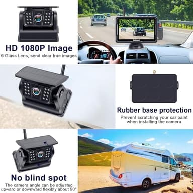 Wireless Backup Camera Solar Magnetic: Portable Cordless Scratch-Proof Truck Trailer Hitch Rear View Camera HD 1080P No Wiring No Drilling Rechargeable 5'' Monitor Kit for Car RV Camper - DoHonest R50 - Image 7