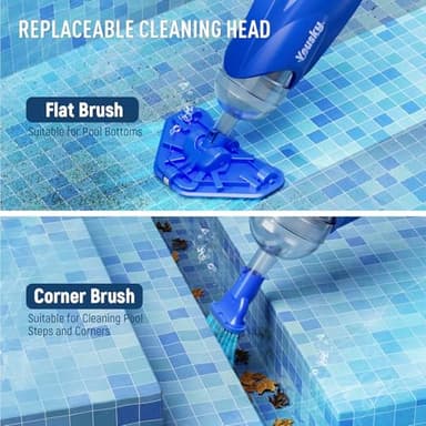 2025 Upgraded Handheld Pool Vacuum Cleaner for Above Ground & Inground Pools - Cordless Pool Cleaner w/18.5GPM Suction, Telescoping Pole(20-69in), 2 Brush Heads - Ideal for Spas & Hot Tubs - Image 3