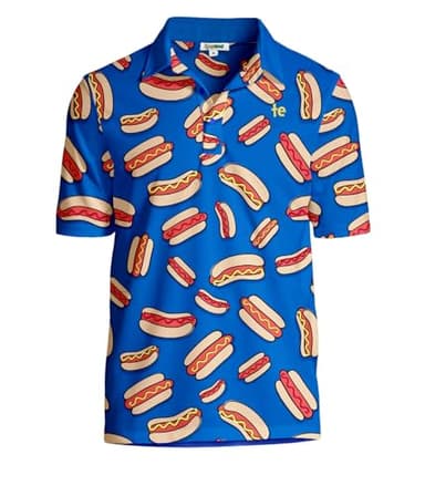 Tipsy Elves Golf Shirts for Men - Performance Athletic Fit Men's Golf Polo Shirts for Men w/Moisture Wicking Stretch Fabric - Men's Blue Hot Dog Golf Polo Size Large - Image 1