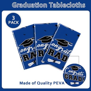 FLUBARE Graduation Tablecloth Party Decorations 2025, Gongrats Grad Tablecover for Class of 2025 Graduation Party Supplies, Class Blue Table Cloths, 54" x108" (Blue) - Image 4