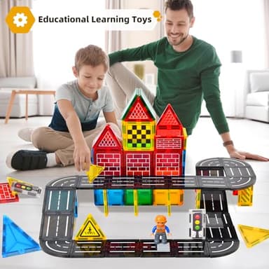 Magnetic Tiles Road Set - City Construction Building Toys, Magnetic Blocks with Extendable Crane and Car,Kids Toys for Boys & Girls Ages 3+, Creative Kids Games Gifts - Image 6